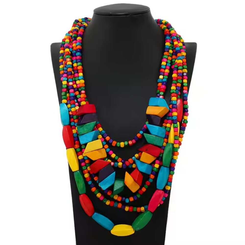 🪅🎨💛🧡❤️😘🥰 Colorful Wood Beads Neckpace handmade 🪅🎨💛🧡❤️😘🥰